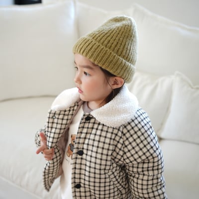 neneru23｜(70cm-125cm) 1色刷毛領格紋夾層棉外套6