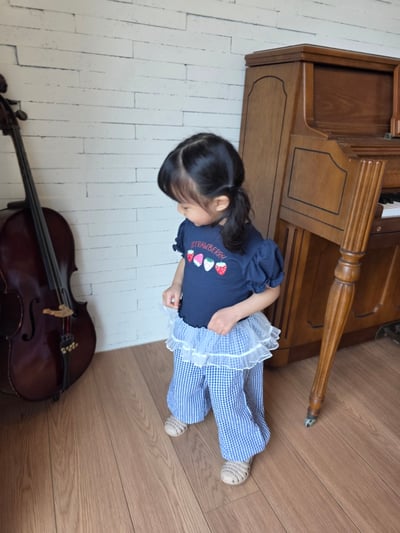 Color11｜(75-115cm) 蕾絲紗裙格紋縮口褲5