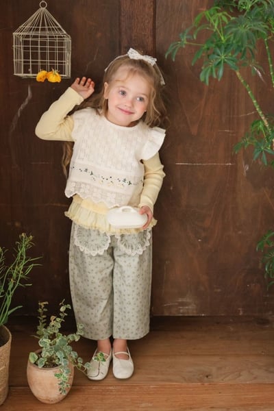 FLO52｜(75-140) 2色碎花蕾絲口袋直筒褲6