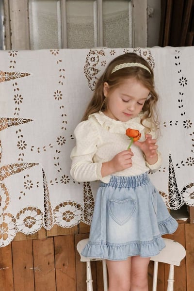 FLO38｜(75-140) 2色法式蕾絲領袖口上衣1