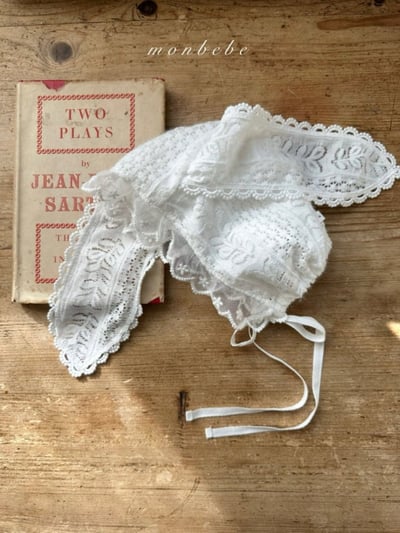 MONBEBE32｜(3m-24m) 兔子蕾絲綁帶帽3