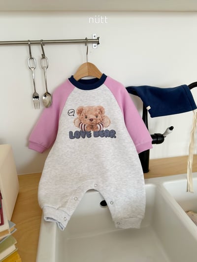 Nutt01｜(3m-16m) 小熊印花撞色休閒連身衣含帽子15