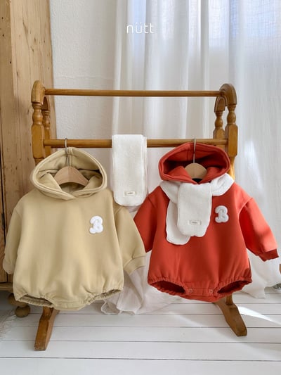 Nutt08｜(3m-16m) 簡約連帽包屁衣含圍巾1