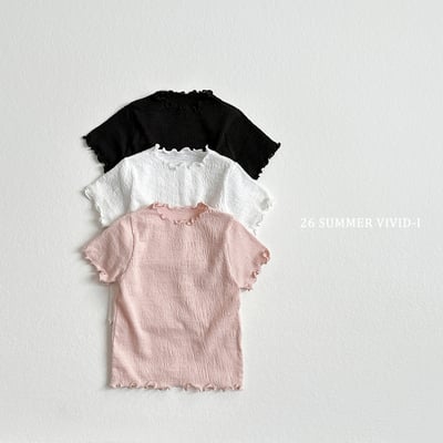 vivid46｜(78cm-125cm) 3款素色坑條木耳邊上衣1