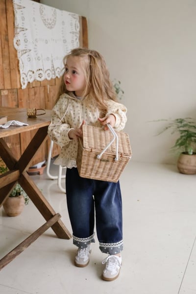 FLO14｜(75-140) 2色蕾絲波點反摺牛仔褲11