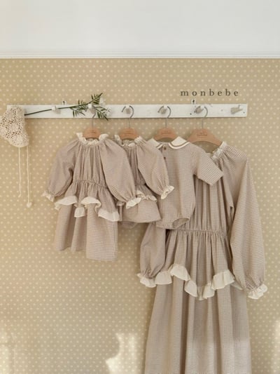 MONBEBE40｜(1y-8y-mom) 格紋蕾絲滾邊洋裝11