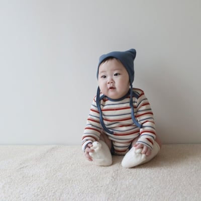 LEMONADE33｜(55cm-85cm) 2色雙條紋包屁衣含帽子3