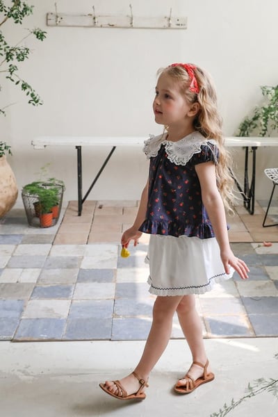 FLO39｜(75-140) 蕾絲翻領碎花公主袖上衣11