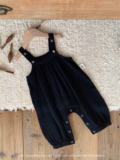 JE566｜(73-100cm) 百搭荷葉領上衣/棉紗吊帶褲6