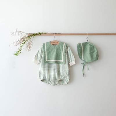 LEMONADE28｜(55cm-85cm) 2色條紋棉質包屁衣含帽子圍兜22