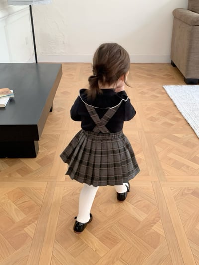 JE562｜(73cm-100cm) 格紋百褶吊帶包屁裙/立領荷葉上衣6