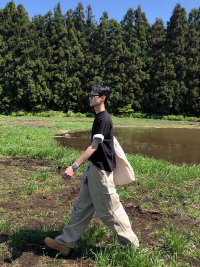 濟州仔 重磅 立體剪裁 工裝寬褲 - 2C12