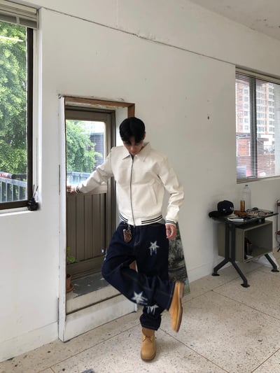 仰望星空 高級刺繡 直筒 微寬版 牛仔褲 - 1C9