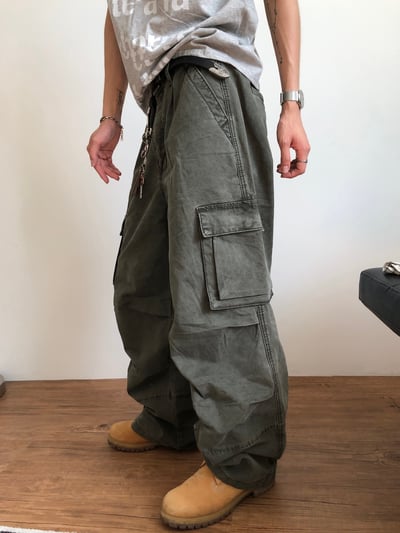 日式工廠小哥 雙重工裝 復古水洗 寬褲 - 3C5