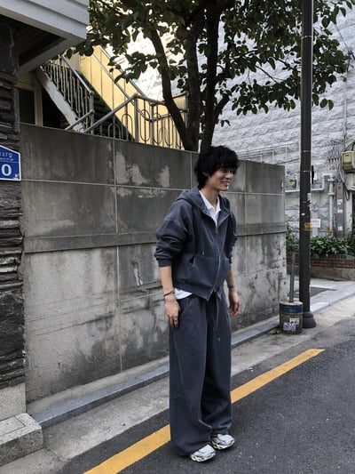 復古經典 做舊刷色 運動套裝 寬版 棉長褲 - 2C15