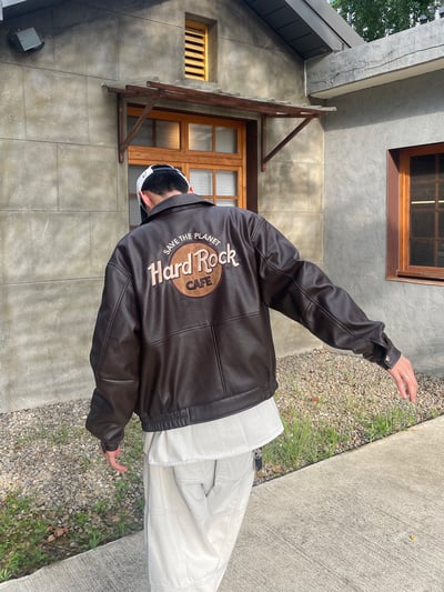 (咖色,黑色現貨) Hard Rock 絨毛刺繡 皮革外套 - 2C2