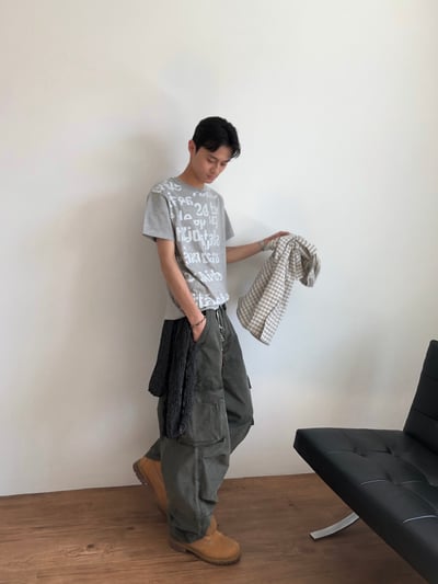 日式工廠小哥 雙重工裝 復古水洗 寬褲 - 3C6