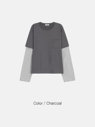 短版 素面 層疊配色穿搭 薄長袖 - 4C17