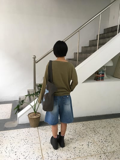 韓女基本款 大口袋 牛仔 6分短褲 - 2C16