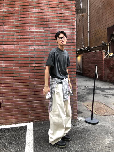 幹練率性 高檔蓬感木 寬版 鬆緊帶 工裝褲 - 3C13