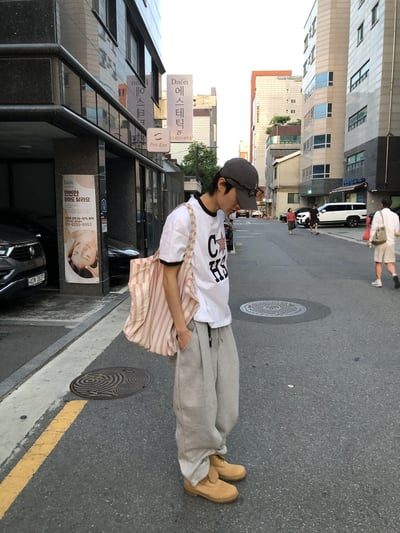 休閒背殺 鈕扣緞帶 寬版 直筒棉褲 - 2C3