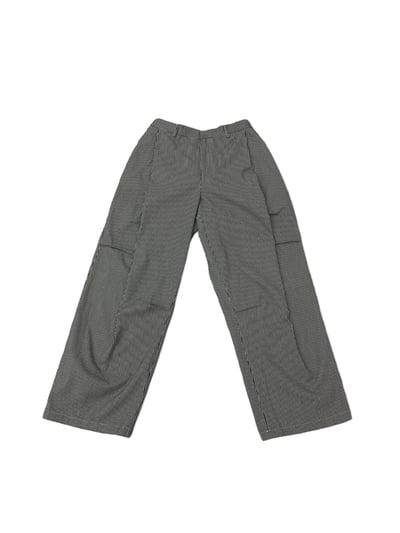 Lanson 俐落剪裁 抓皺割線 細條紋 寬褲 - 2C23