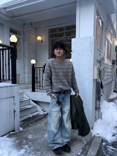 冰原歷險 漸層水洗 抓皺 寬版 牛仔褲 - 1C2