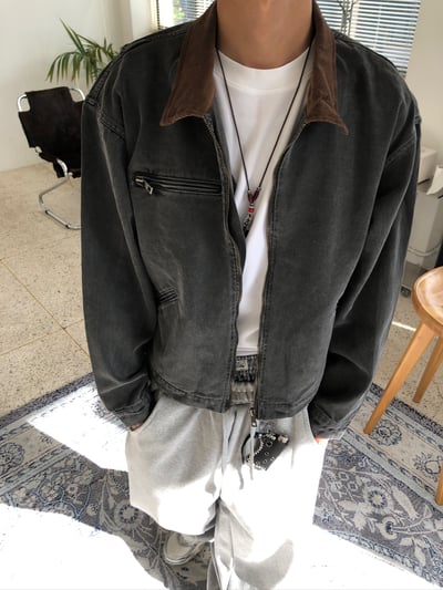 舊式巴黎 復古刷色水洗 短版 底特律夾克 - 2C13