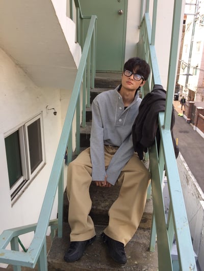 日系街頭 畫龍點睛 格紋設計 微寬褲 - 2C14