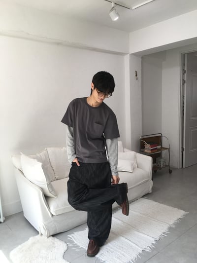 短版 素面 層疊配色穿搭 薄長袖 - 4C4