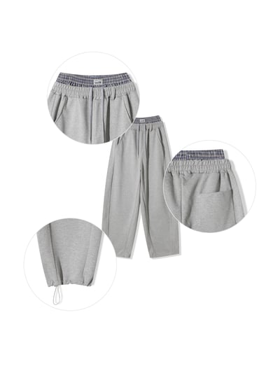 歐洲街頭潮流 格紋層疊 寬版 休閒 落地褲 - 2C18