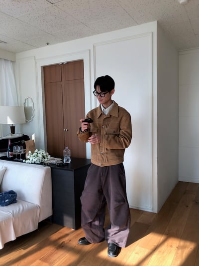 歐美經典款 美拉德 麂皮 微短版 皮夾克 - 4C11