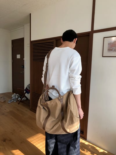 高質感 帆布皮革 大容量 旅行包 - 2C4