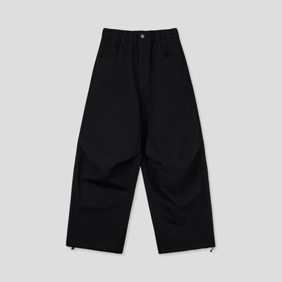 文藝鈕扣 降落傘抓皺 寬版 鬆緊帶 牛仔褲 (set-up) - 2C24