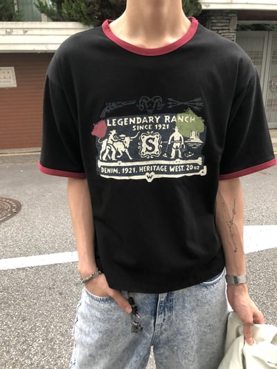 西部牛仔 復古王者 配色細節 短版 短袖 - 3C5