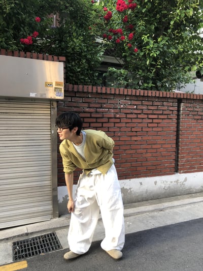 夏天必備 亞麻親膚 雙層抓皺 牛仔 寬褲 - 2C7