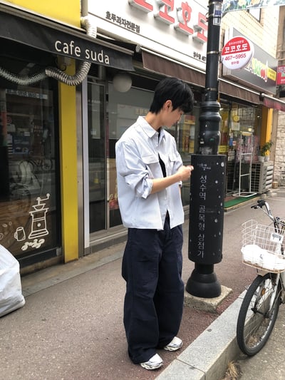 簡約復古街頭 雙口袋 短版 長袖襯衫 - 3C11