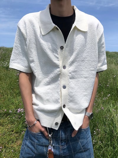 漢南洞 高檔幹練 圈紗針織 短版 開襟衫 - 6C7