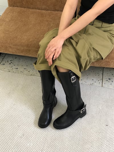 經典復古 方形扣 皮革 圓頭長靴 - 2C10