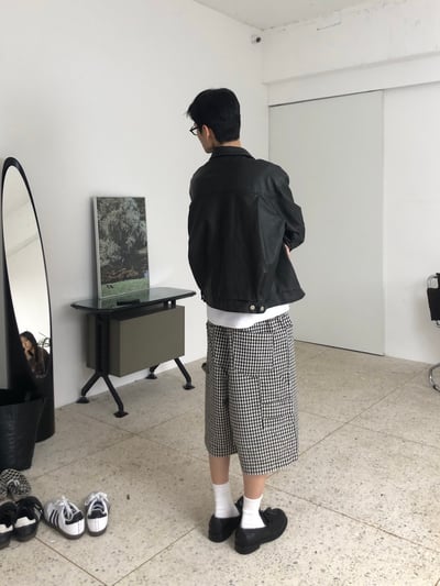 歐美街頭 經典格紋 百慕達 工裝 棉短褲 - 2C12