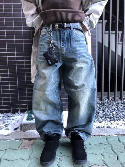 韓系休閒 漸層水洗 寬版 牛仔褲 - 3C5