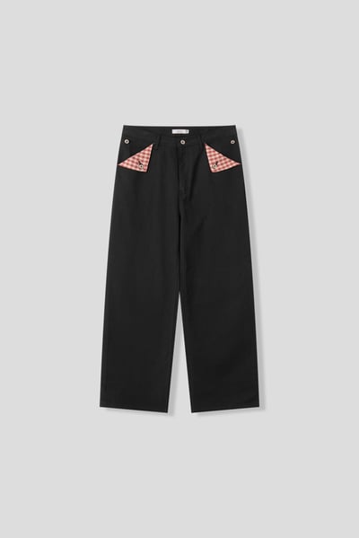 日系街頭 畫龍點睛 格紋設計 微寬褲 - 2C22