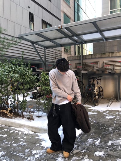 日系街頭 假鈕扣 原牛 寬褲 - 2C3