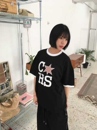 CHS 六芒星 刺繡 配色 微短版 短袖 - 3C2