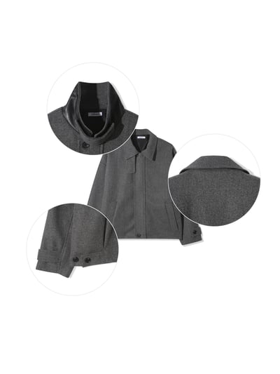 歐美經典 立領皮革 俐落修身 短版大衣 - 2C24