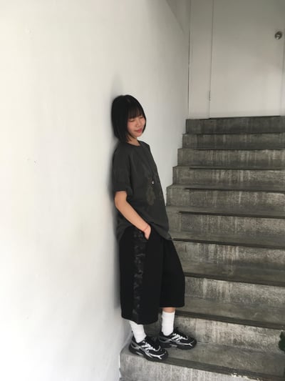 側邊迷彩 不收邊感 百慕達 寬版 短棉褲 - 3C8