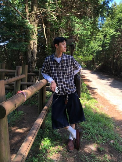 倫敦街頭 親膚涼感 短版 格紋 短袖襯衫 - 4C20