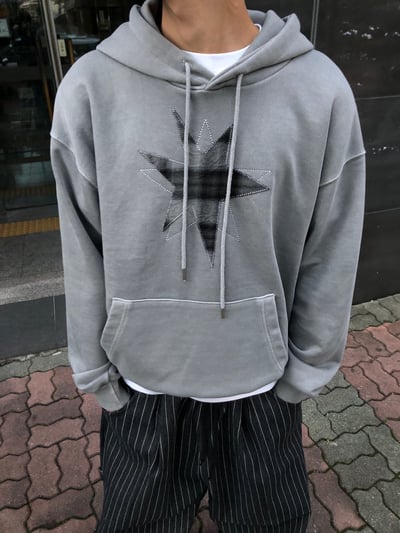 不規則星形 高質感刺繡 水洗帽T 長袖 - 3C1