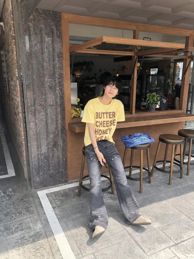 Cotris 街頭卯釘 漸層刷色 修身 牛仔喇叭 長褲 - 1C5