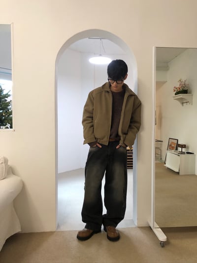 微妙復古 漸層水洗 破壞 牛仔 寬褲 - 2C14